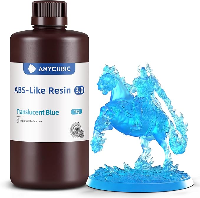 ANYCUBIC 3D Printer Resin, ABS-Like 3.0 Resin for 8K/14K/16K 3D Printing, Strong Strength, High Precision, Low Odor, Wide Compatibility for All LCD Resin 3D Printers (Clear Blue, 1kg)