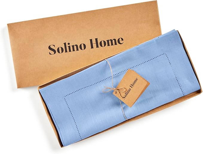 Solino Home Linen Cornflower Blue Table Runner 72 Inches Long - 100% Pure Linen Hemstitch Table Runner 14 x 72 Inch for Dresser, Dining, Spring, Easter - Classic Hemstitch