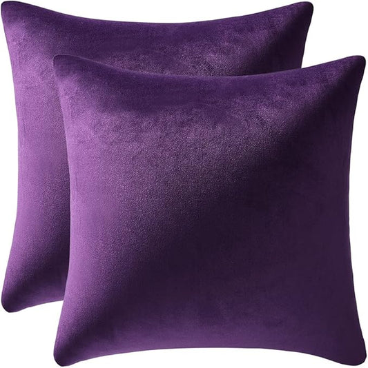 16x16 Throw Pillow Cases Purple: 2 Pack Cozy Soft Velvet Square Decorative Pillow Covers for Farmhouse Home Decor