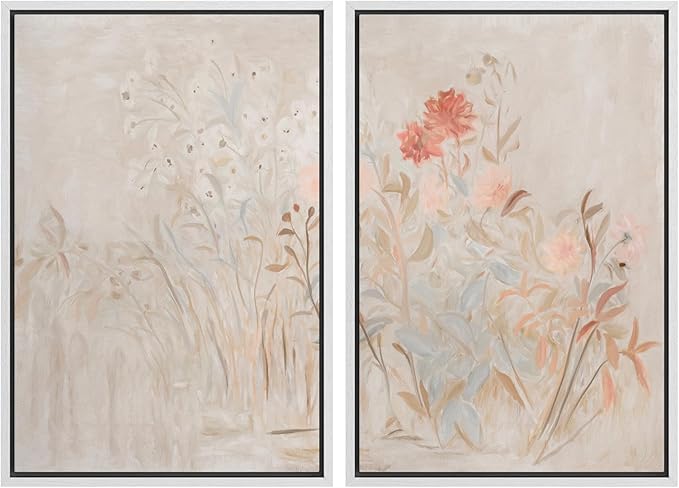 SIGNWIN Framed Canvas Print Wall Art Set Soft Pastel Wildflower Botanical Floral Illustrations Modern Art Scenic Colorful for Living Room, Bedroom, Office - 16"x24"x2 White