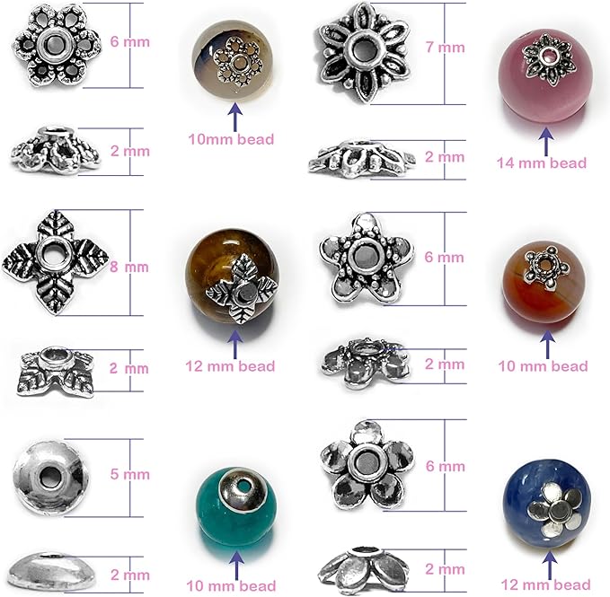 Antique Silver Spacer Bead Caps Set – 600Pcs Mixed Tibetan & Bali Style Beads Caps for Jewelry Making | Fits 8–14mm Beads | Silver, Brass & Copper Metal Bead Caps for Bracelets, Necklaces, Earrings