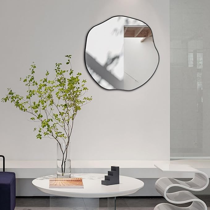 POZINO Irregular Mirror, 20" Asymmetrical Wall Mirrors, Scalloped Rounded Mirror, Modern Frameless Abstract Mirrors for Living Room Bedroom Bathroom Entryway Hallway Fireplace