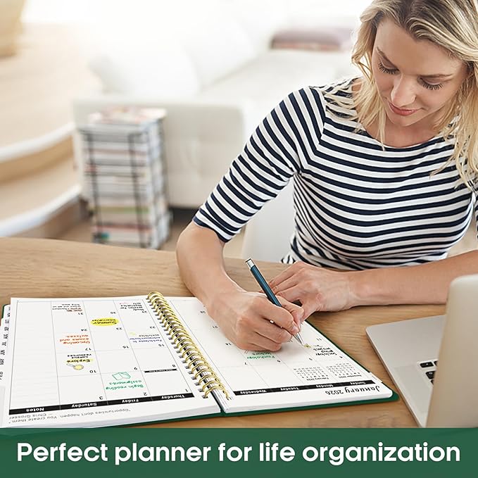 2026 Planner, Monthly and Weekly Calendar Planner for Women, Jan 2026 - Dec 2026, Hardcover Pretty 2026 Agenda Planner Book with Tabs, Spiral Bound, Perfect for School Office Home Supplies, 8.5" x 11" - Dark Green