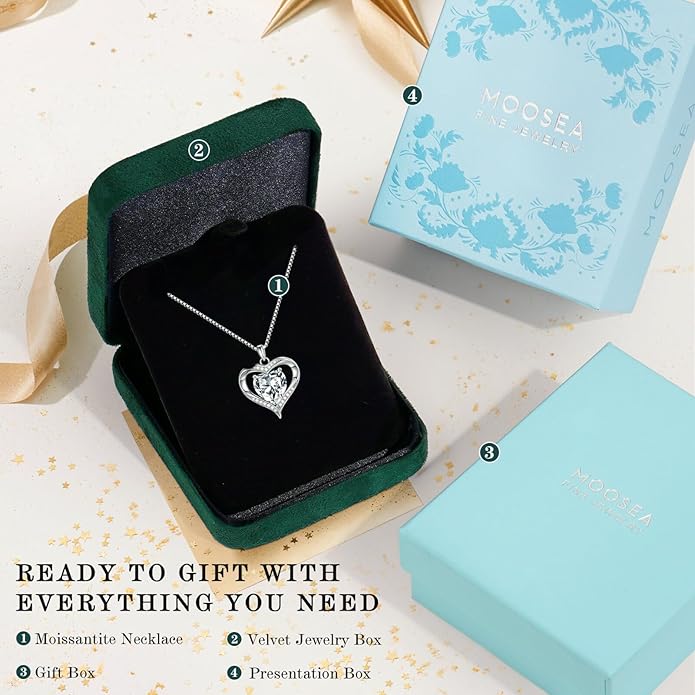 MOOSEA Christmas Gifts for Women Wife, 1-3ct D Color VVS1 925 Sterling Silver Anniversary Birthday Gifts for Women Wife Girlfriend Jewelry Moissanite Necklace