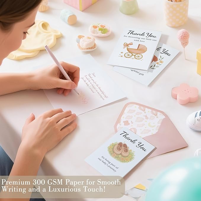 C2U Baby Shower Thank You Cards for Girl - 24 Pack with Envelopes & Gold Stickers,Baby Shower Greeting Cards Bulk for Newborn Party