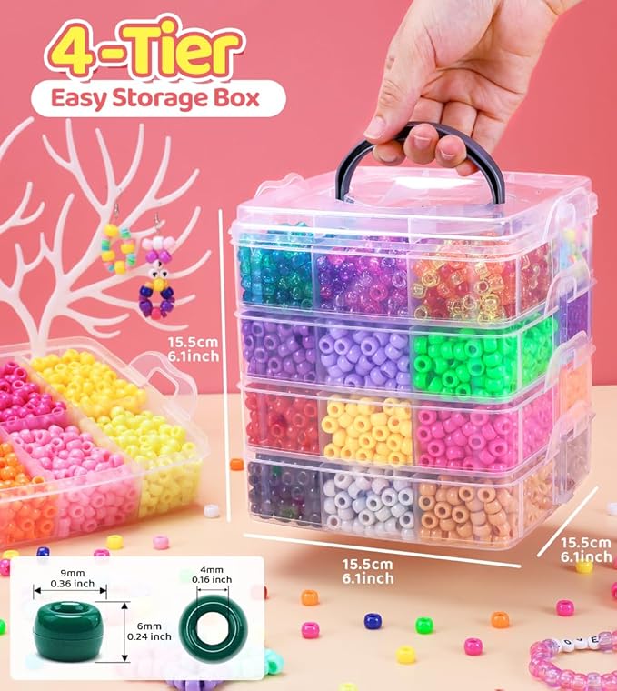 IOOLEEM Pony Beads, 4200pcs 27 Colors(Solid & Glitter), Beading Kits for Bracelet, Beads for Friendship Bracelets & Jewelry Making, Easy Storage.