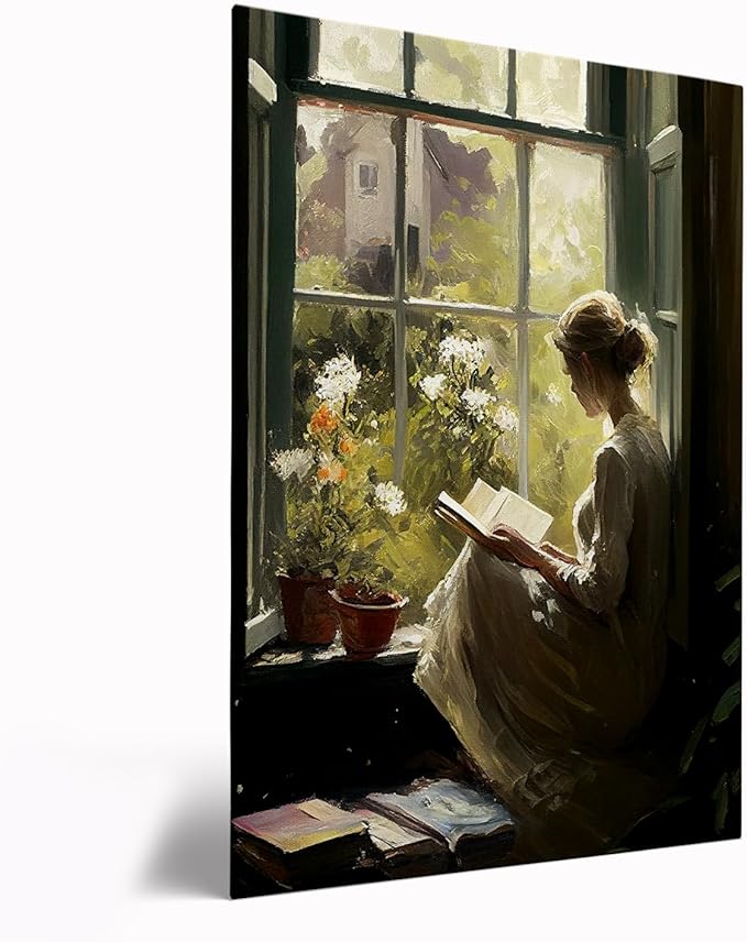 Woman Reading Print Wall Art,Girl Reading Portrait,Antique Woman Reading Art Print,Vintage Style Decor,Neutral Tones,Reading Room, Library, Study Room Decor24x36 Framed