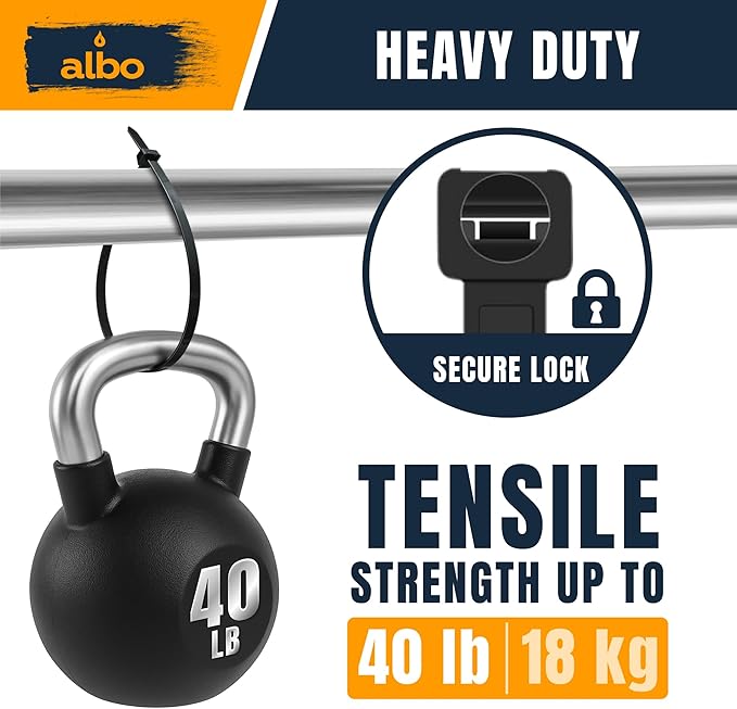 ALBO Zip Ties Black 8 Inch 5000 Pack 40 lb, Long Plastic Cable Ties Thick 0.14 Inch Tie Wraps Heavy Duty UV Resistant Nylon Wire Ties for Indoor and Outdoor / 5000pcs