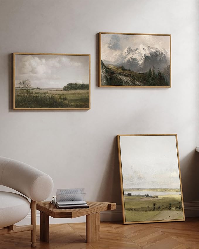 VIYYIEA Framed Canvas Wall Art Room Decor, Winter Decor, Mountain Landscape Wall Painting Prints, Rustic Farmhouse Decor for Bedroom Bathroom Living Room 16"x24"