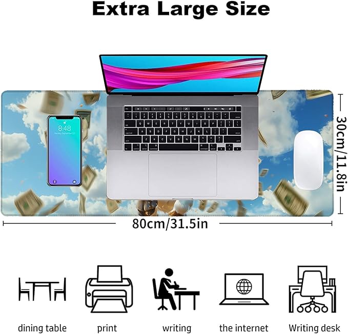 Funny Cow Gaming Mouse Pad, Office Desk Mat, Anti-Slip Rubber Base Cool Aesthetic Mouse Pads for Computer Laptop Keyboard School Home Desktop Gamer Farm Home Accessories Decor 31.5" x 11.8"