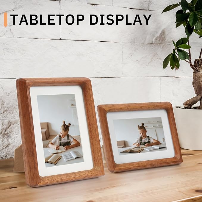 4x6 Picture Frame Set of 2 Natural Wood Photo Frames Display Pictures 3x5 with Mat or 4x6 without Mat Multi Photo Frames Collage for Wall or Tabletop Decor