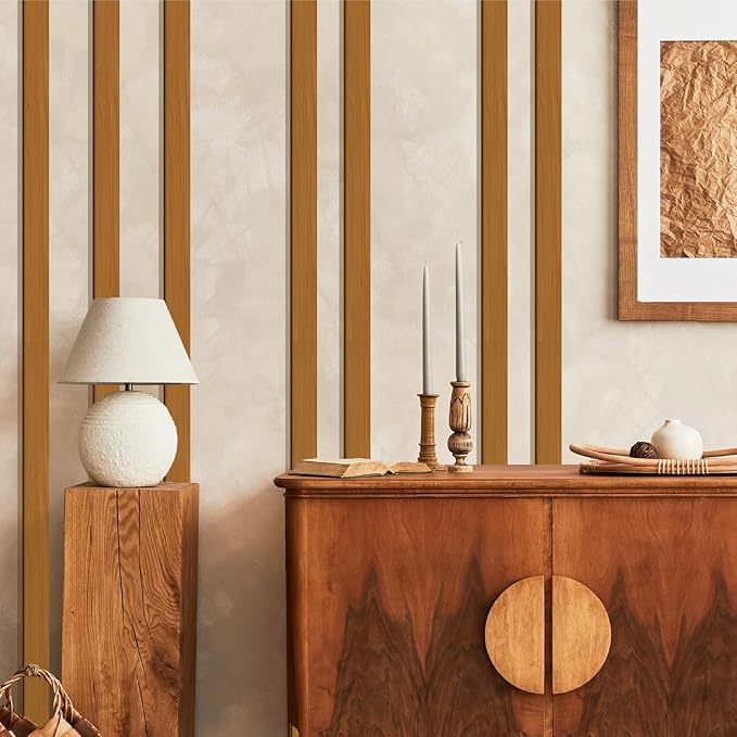 14 Pcs Large Rustic Wooden Wall Decor Striped Art Decoration Geometric Line Art Decal for Living Room Bedroom Mid Century Modern Decor Accent Murals for Office Farmhouse Home Indoor Decor 16.5"x2.0"