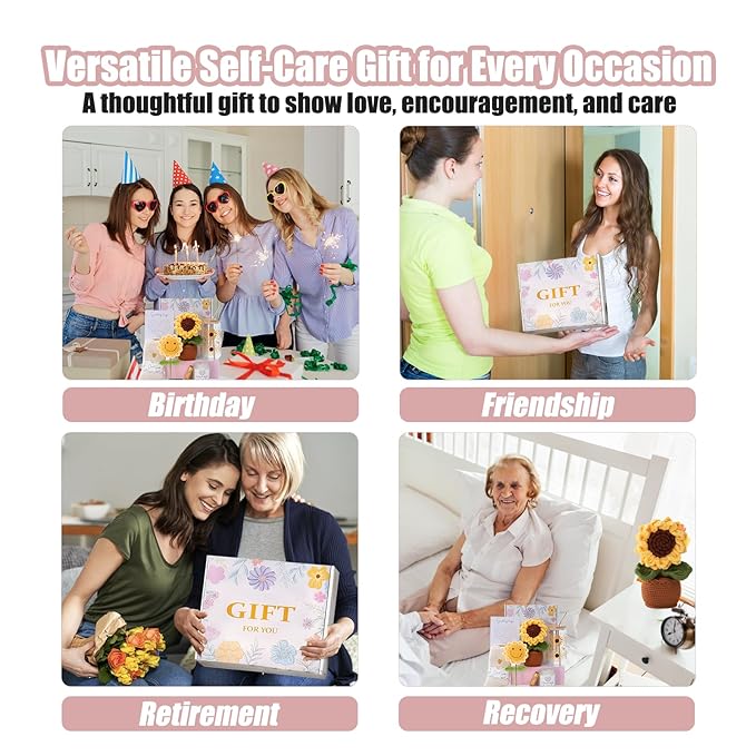Sunflower Gifts for Women, 7pcs Self Care Get Well Soon Gift Basket – Relaxing Spa Care Package, Thinking of You Birthday Sympathy Gift Box for Mom, Friend, Sister