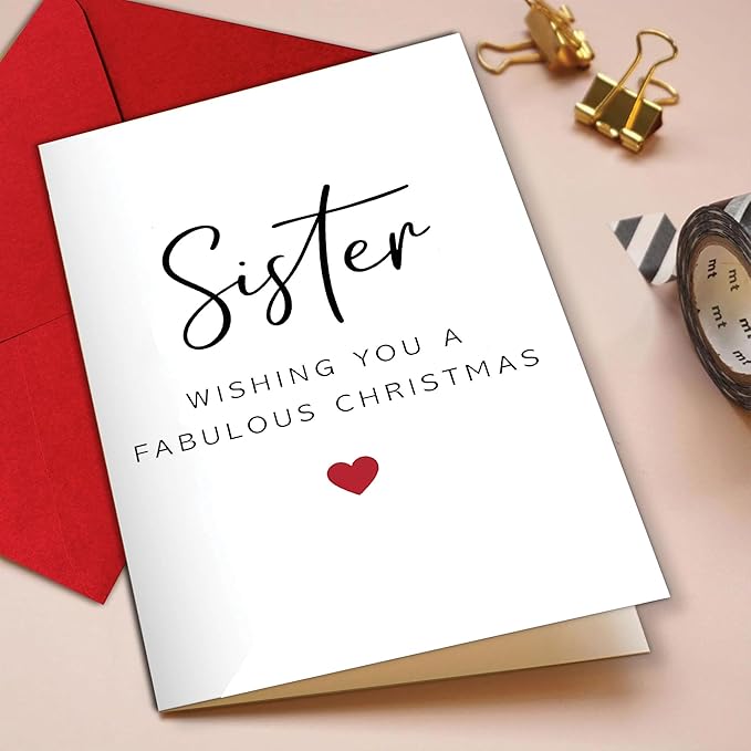 (5.3x8in) Sister Wishing You a Fabulous Christmas Card with Envelope, Elegant Minimal Design, Sweet Holiday Greeting for Sisters, Thoughtful Festive Gift for Family and Loved Ones (Xmas 33)