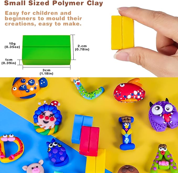 CiaraQ Polymer Clay, 100 Colors Modeling Clay for Kids, Non-Toxic, Non-Sticky, Small Blocks Oven Bake Clay, DIY Mold Starter Kits, Gifts for Children&Adult and Artist.