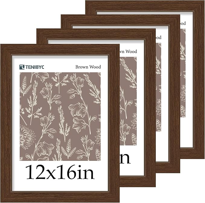 Picture Frame 4 Pack - Solid Wood Poster Photo Frame - Woodgrain Series - Room, Office, Gallery, Studio Display - Wall Hanging