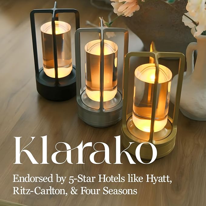 Klarako Crystal Lantern Lamp – Modern Cordless Rechargeable Bedside & Outdoor Light, Portable Wireless Lamp – Dimmable Touch Control – Luxury Living Room & Hotel-Style Lighting (Gold, 5-Pack)