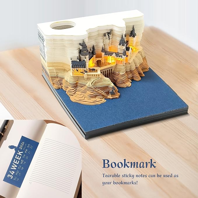 Time Piece Calendar- 2026 3D Timepiece Pocket Calendar, Desk Calendar with Lights Smart Desktop Memo Pad for Desk Decorations.