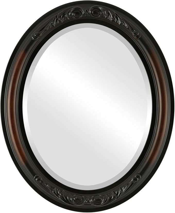 OVALCREST Oval Beveled Wall Mirror for Home Decor - Florence Style - Walnut - 34" x 28"