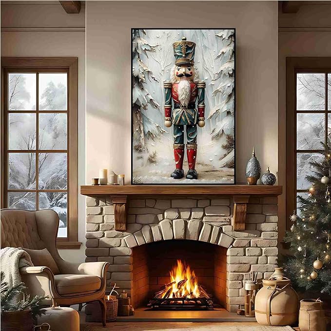 Nutcracker Christmas Art Print Vintage Holiday Decor Winter Nutcracker Wall Art Vintage Toy Soldier Print Festive Winter Poster Indoor Decor for Home Offices Living Room Bedroom Framed Ready to Hang