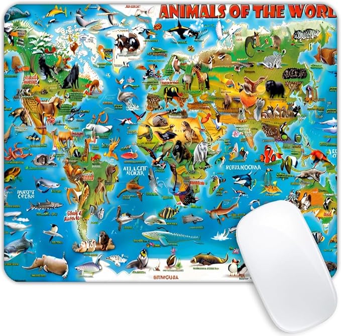 Square Mouse Pad World Animals,Gaming Mouse Pads for Desk,Soft Computer Waterproof Non-Slip Mouse Mat