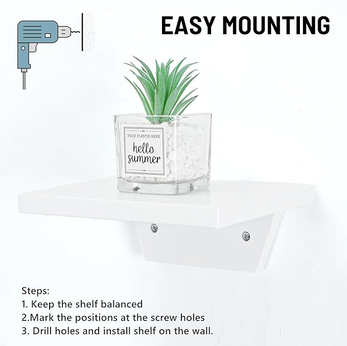PHOENANCEE Small Floating Shelves,Trapezoid Wall Shelf for Speaker Table Lamp Plants Display,Decorative Wood Ledges Chic for Living Room,Bedroom,Kitchen,Office,Pine,8x6 Inch,2 Pack(White)