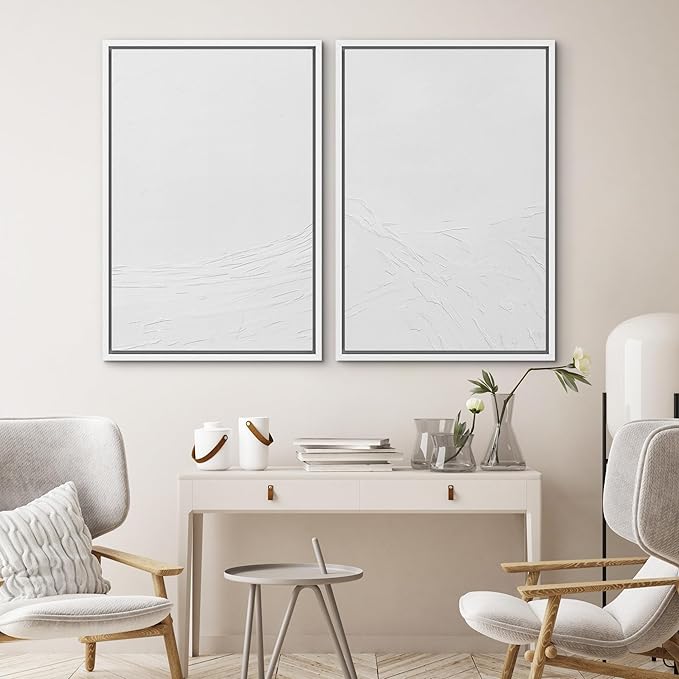SIGNWIN Framed Canvas Print Wall Art Set Geometric Gray Pastel Color Field Landscape Abstract Shapes Illustration Modern Art Minimalism Decorative for Living Room, Bedroom, Office - 24"x36"x2 White