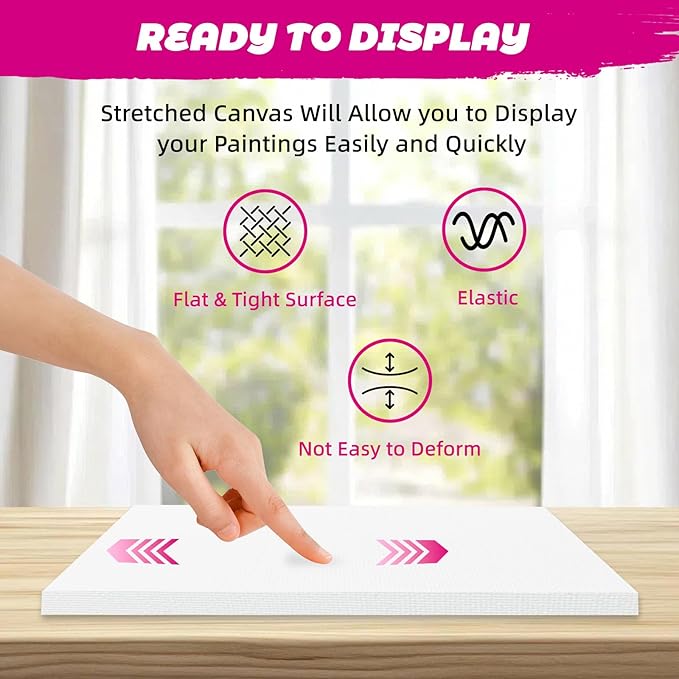 24-Pack Stretched Canvas for Painting, 6 Sizes 4"x4" to 16"x20" Canvas, 12 oz Double Primed 100% Cotton Black Canvas, Reinforced Wood Frame, Perfect for Oil, Acrylic & Mixed Media Artists