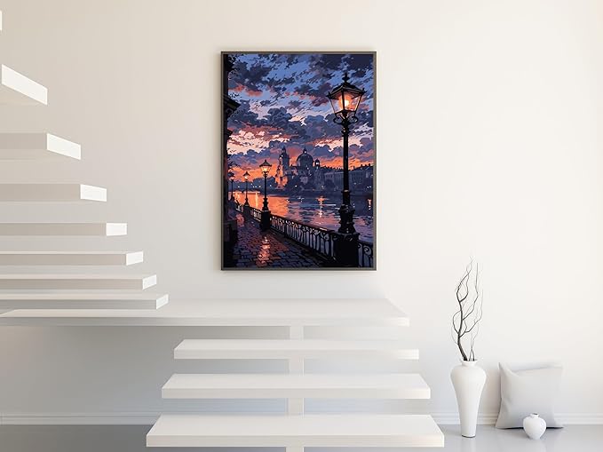 Paint by Numbers Kit for Adults Beginner,Riverside Castle Easy Paint by Number Kits Canvas Without Framed,Sunset Sky DIY Acrylic Oil Painting Adults Paint by Numbers Kits for Home Decor 16x20 Inch