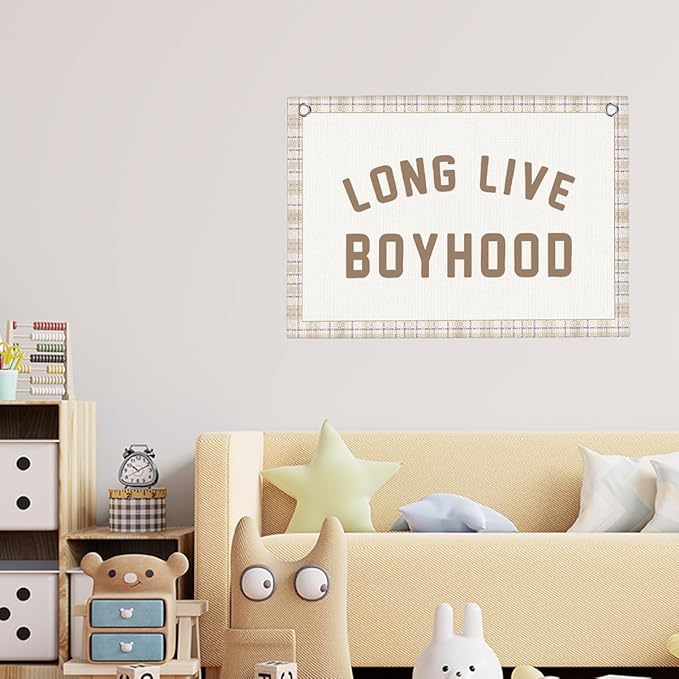 Retro Long Live Boyhood Boys Room Playroom Wall Decor Vintage Sports Decor for Nursery Playroom Kids Bedroom Dorm Toddler Decorations 22x28 Inch