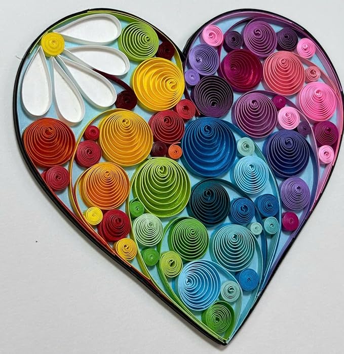 Handcrafted 3D Quilling Colorful Heart Greeting Card for Love, Valentine's Day, Mother's Day, Father's Day or Anniversaries, Blank Inside, Ready to Gift, Includes Envelope