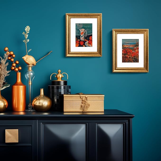 Yaetm 8x10 Picture Frame Matted to 5x7 Set of 4, 1.4” Wide Molding & Rustic Gold Photo Frames 8 x 10 with Tempered Glass, Display on Tabletop & Wall Mounting (4 pack, Gold)