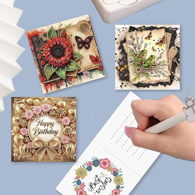 Ceitura 6Pcs DIY Diamond Art Painting Crafts Rhinestone Painting Greeting Card Making Kit Postcard for Holiday Christmas New Year Party Favors (Flower Birthday)