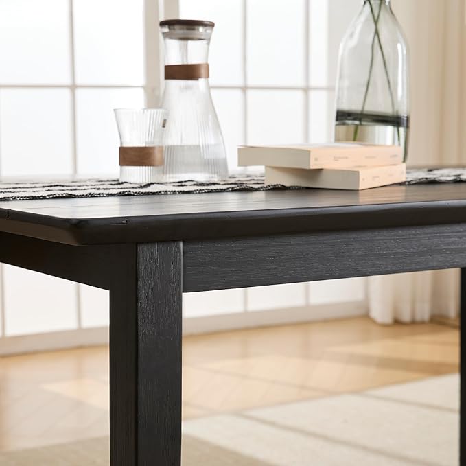 LZAREAL Modern Farmhouse Dining Table for 4 6 Solid Wood Dining Room Table Black Rectangular Kitchen Table Plank and Beam Dining Table for Dining Room Kitchen Restaurant