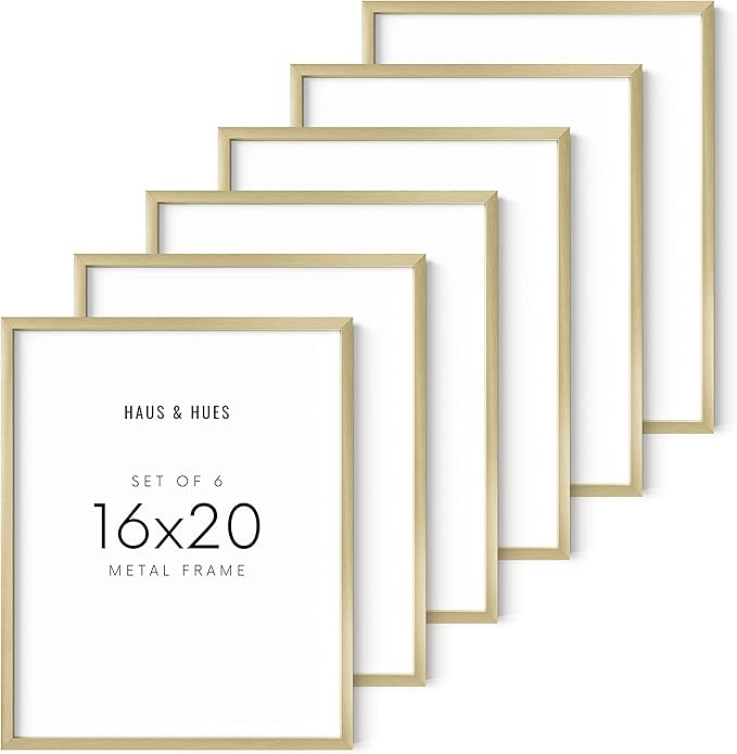 HAUS AND HUES 16x20 Gold Picture Frames - Modern Aluminum Poster Display - Lightweight Frames for Prints and Artwork - Ready-to-Hang Vertically & Horizontally (Set of 6)
