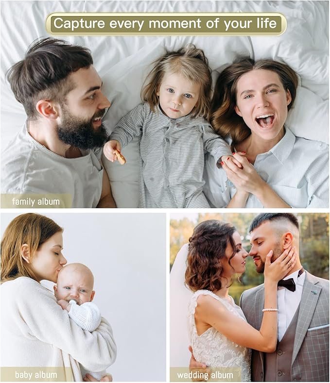 popotop Photo Album Self Adhesive with Picture Display Window,60 Pages DIY Scrapbooking Supplies Kit for 4x6 8x10 Picture,Linen Cover Memory Book for Baby Wedding, with Scraper and Metallic Pen
