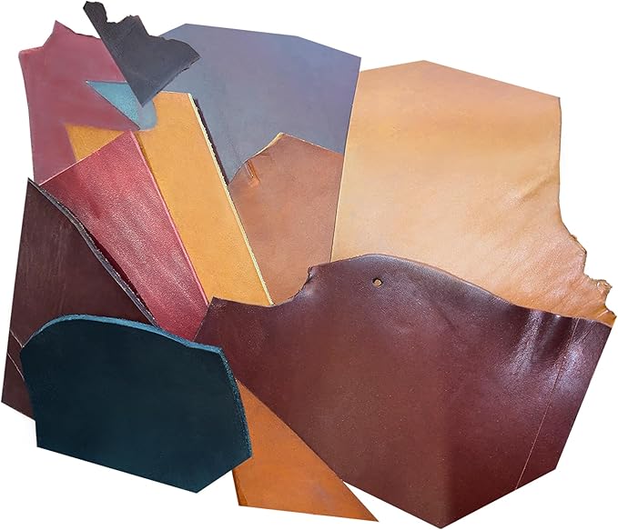 ELW Latigo Mix Colors Leather Scraps | 6-10 oz (2.8-4 mm) Heavy Weight | Size: 40 LB | Genuine Cowhide Leather Remnants for Tooling, Molding, Engraving, Carving, Embossing | Latigo Mix Colors