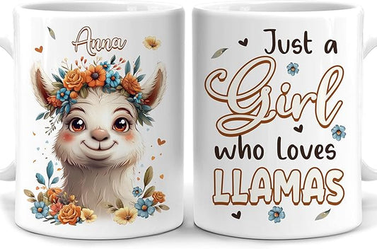 Hyturtle Personalized Cute Llama Coffee Mug - Gift For Llama Lover - Just A Girl Who Loves Llamas - Llama Gift For Women - Animal Lover Gift - Birthday - Custom Coffee Cup Ceramic Mug 11oz - 15oz