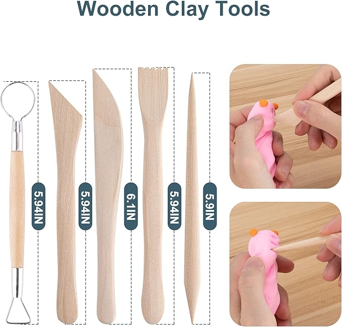 Luney Clay Tools Kit, 25 PCS Ceramics Polymer Clay Sculpting Modeling Pottery Tools Kit, Air Dry Clay for Adults, Pottery Craft, Dotting, Baking, Carving, Drawing, Molding, Modeling, Shaping