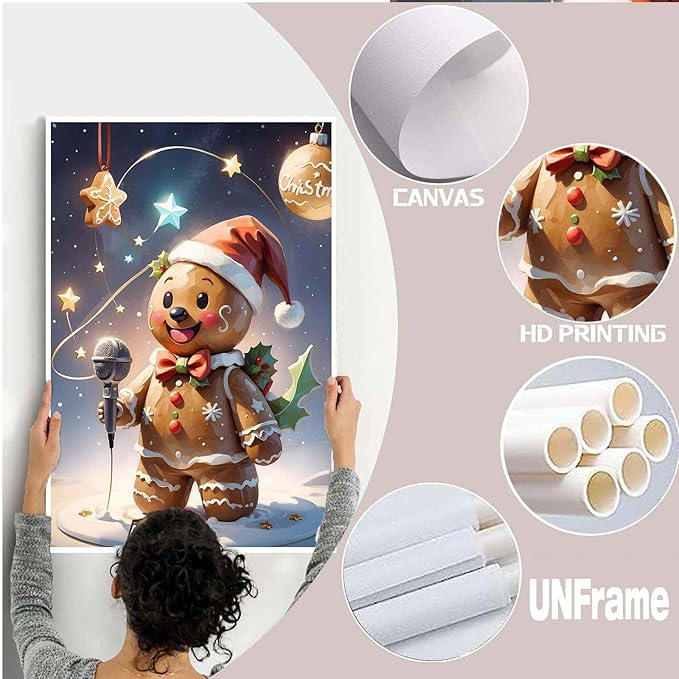 Canvas Wall Art festive gingerbread character Funny Christmas Poster Trendy Christmas Decor 24x36in-UnFramed