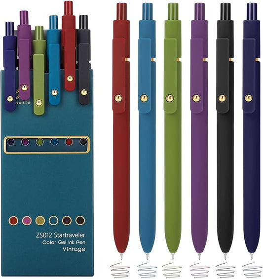 Ddaowanx Colorful Gel Pens, 0.5mm Fine Point Retractable, Cute Pens with Colored Writing and Sketching, Nursing School Essentials,School Supplies, Gifts for Nurse (12Pcs-Vintage Colors)