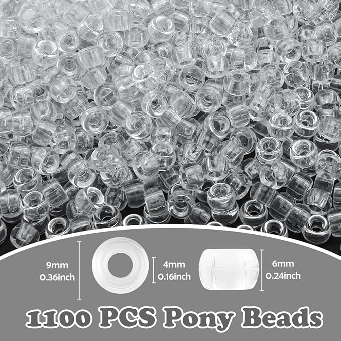 QPIXVB 1100PCS Clear Pony Beads,Kit Beads for Bracelets Making,Clear Bead for Hair,Bead for Keychain Necklace Making,Jewelry Making,Crafts,Necklace Keychain Charms Making Supplies
