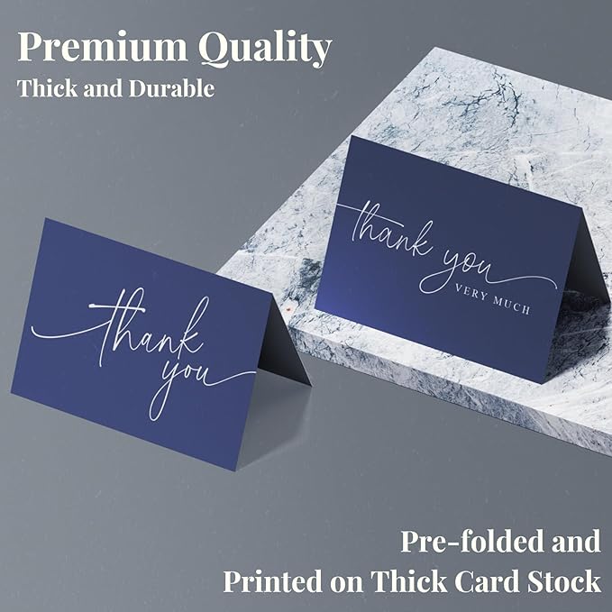 Thank You Cards | Bulk Greeting Cards | 100 Pack (Navy Blue)