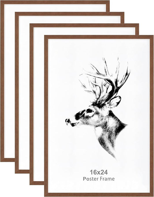 Yaetm 16x24 Picture Frames Set of 4, Walnut Brown, Solid Wood Frame 16 x 24 Frame for Gallery Wall, Photos, Posters & Art Prints, Wall Mount (4 pack, Walnut)
