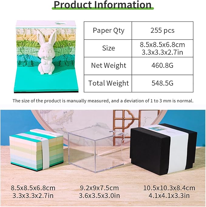 3D Time Piece Calendar 2026 3D Tear Away Art Memo Pad Notepad Desk Calendar with Light,3D Art Calendar Desktop Decoration Gift for Christmas (Auspicious Rabbit)