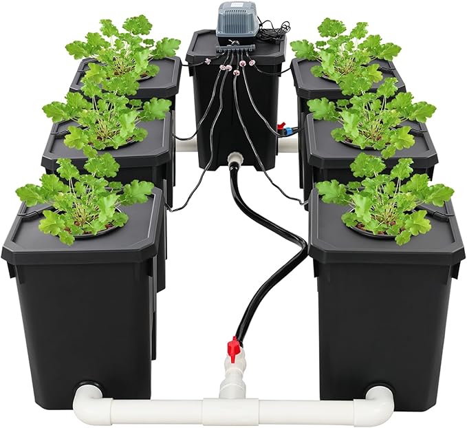 Hydroponics Growing System with Top Drip Kit, 7 Gallon Deep Water Culture Bucket System with 24W Air Pump, Recirculating Drip Garden System for Growing Plants Flowers Vegetables Fruits
