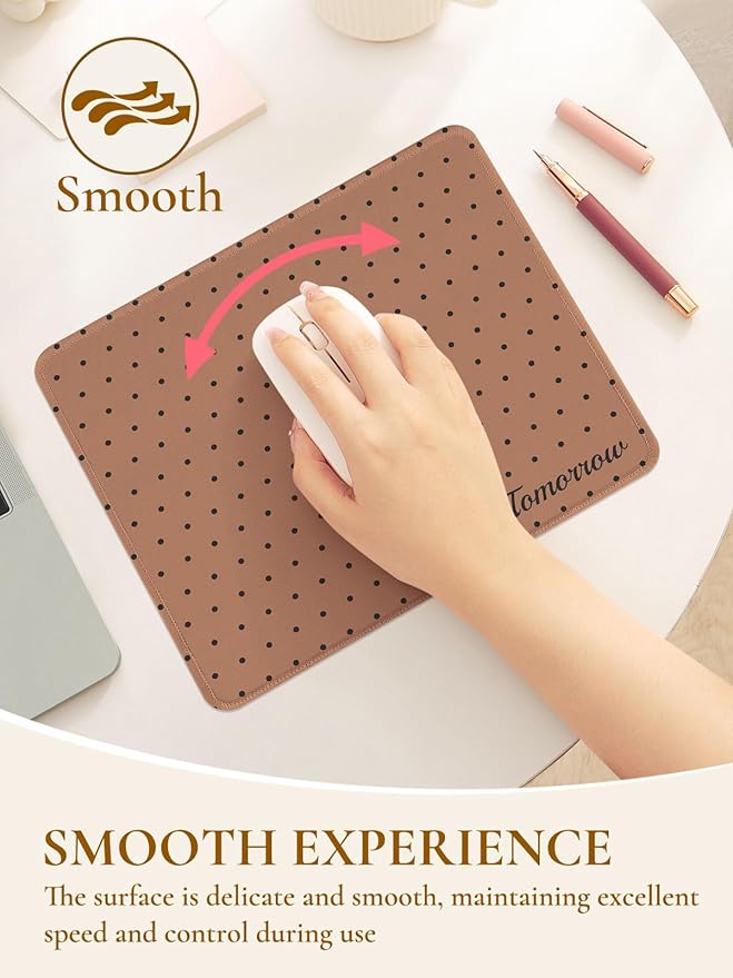 Cute Fashion Polka Dot Mouse Pad, Waterproof Aesthetics Dots Mouse Mat Design,Non-Slip Rubber Base Computer Simple Funny Mousepad,Wave Point Small Mouse Pad Desk Accessories,Brown