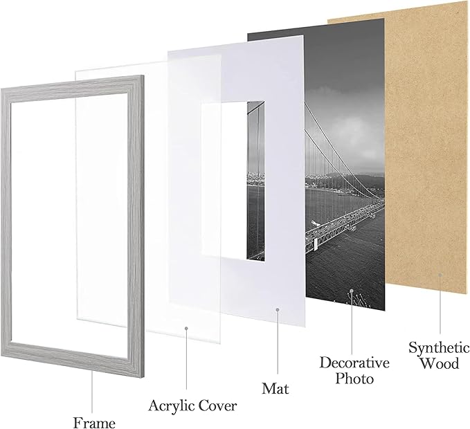 eletecpro 12x12 Picture Frames Set of 9 with Mat for 8x8 Photos or without Mat for 12x12, Square Gallery Wall Decor Collage for Picture Display, Washing Grey Frame Set for Wall Hanging
