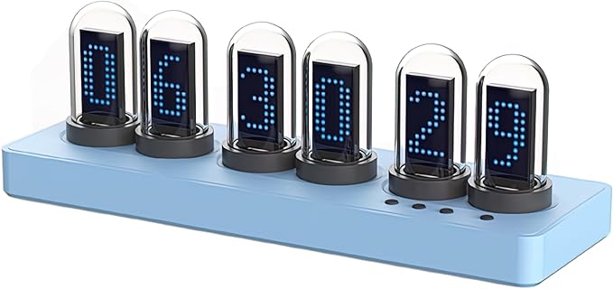 Nixie Tube Clock Glow Tube Clock IPS Color Screen Digital Clock with 6 Sets of Alarm Clocks, 7 Modes, 12 Customized Pictures, Web Control, no app Required (Blue)