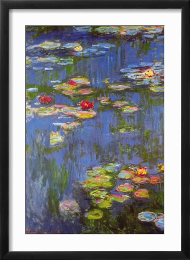 ART.COM Wall Art Print Water Lilies No. 3 on Black Frame by Claude Monet, 17" x 23"